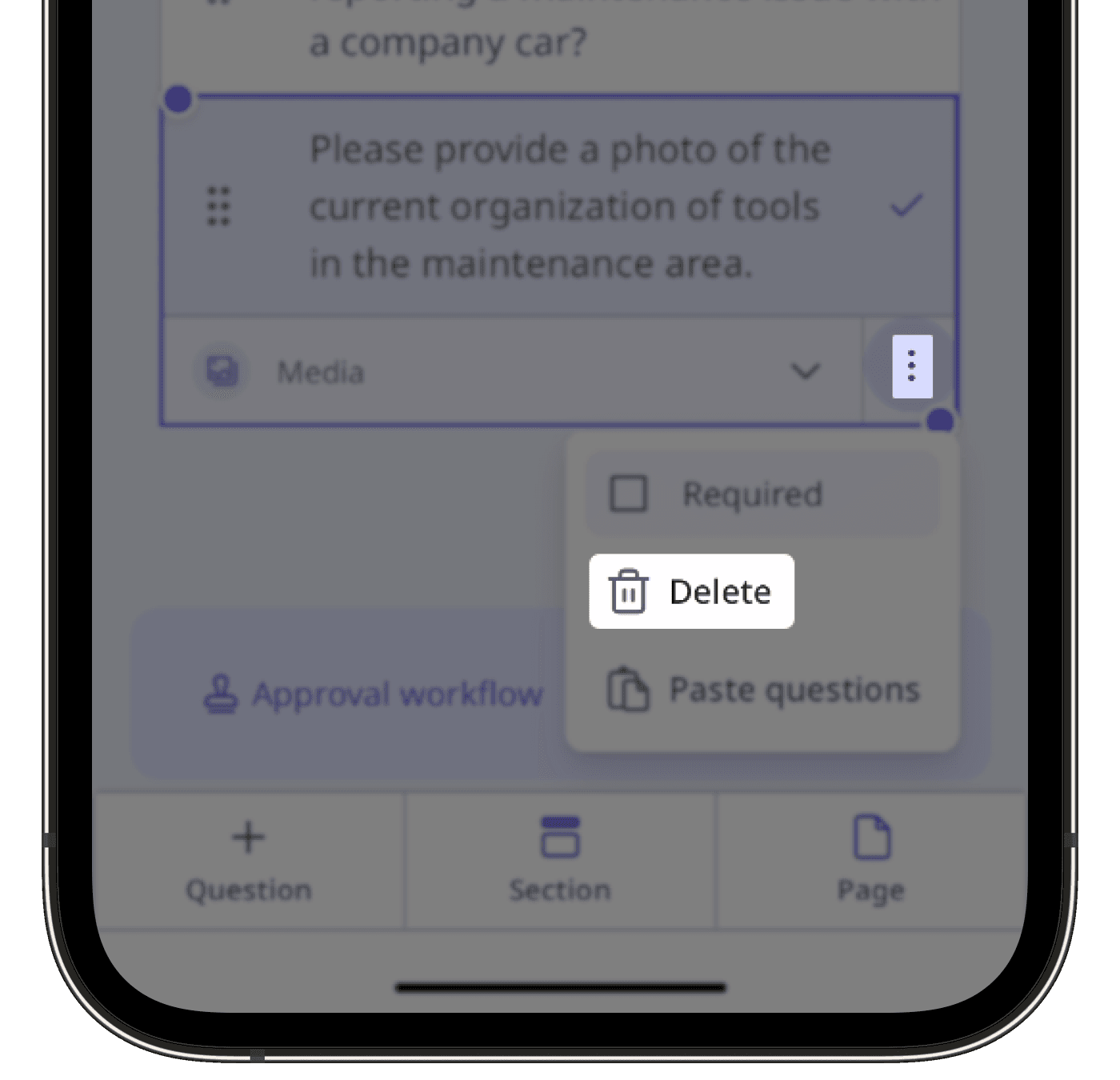 Delete a question in a template via the mobile app.