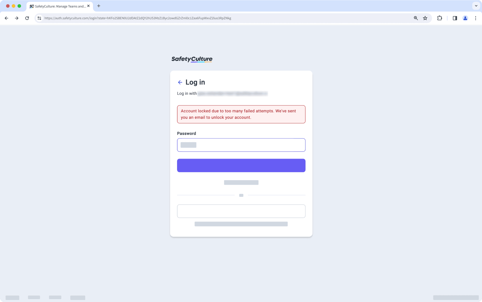 Ejemplo de una cuenta de SafetyCulture bloqueada en la aplicación web.