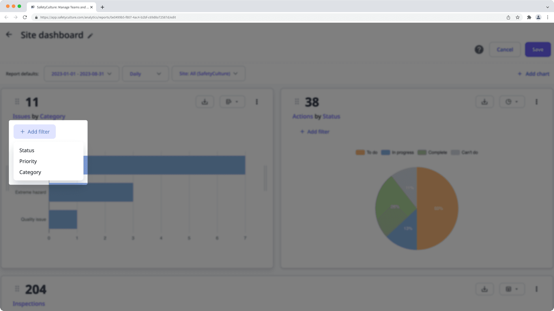 Aplicar los filtros a un gráfico de Estadísticas a través de la aplicación web.