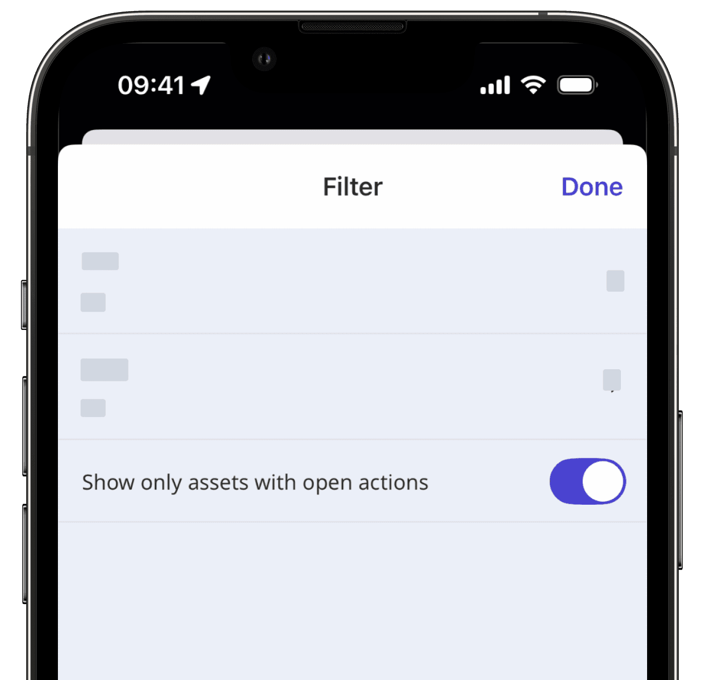 Afficher un actif avec une action ouverte via l'application portable.