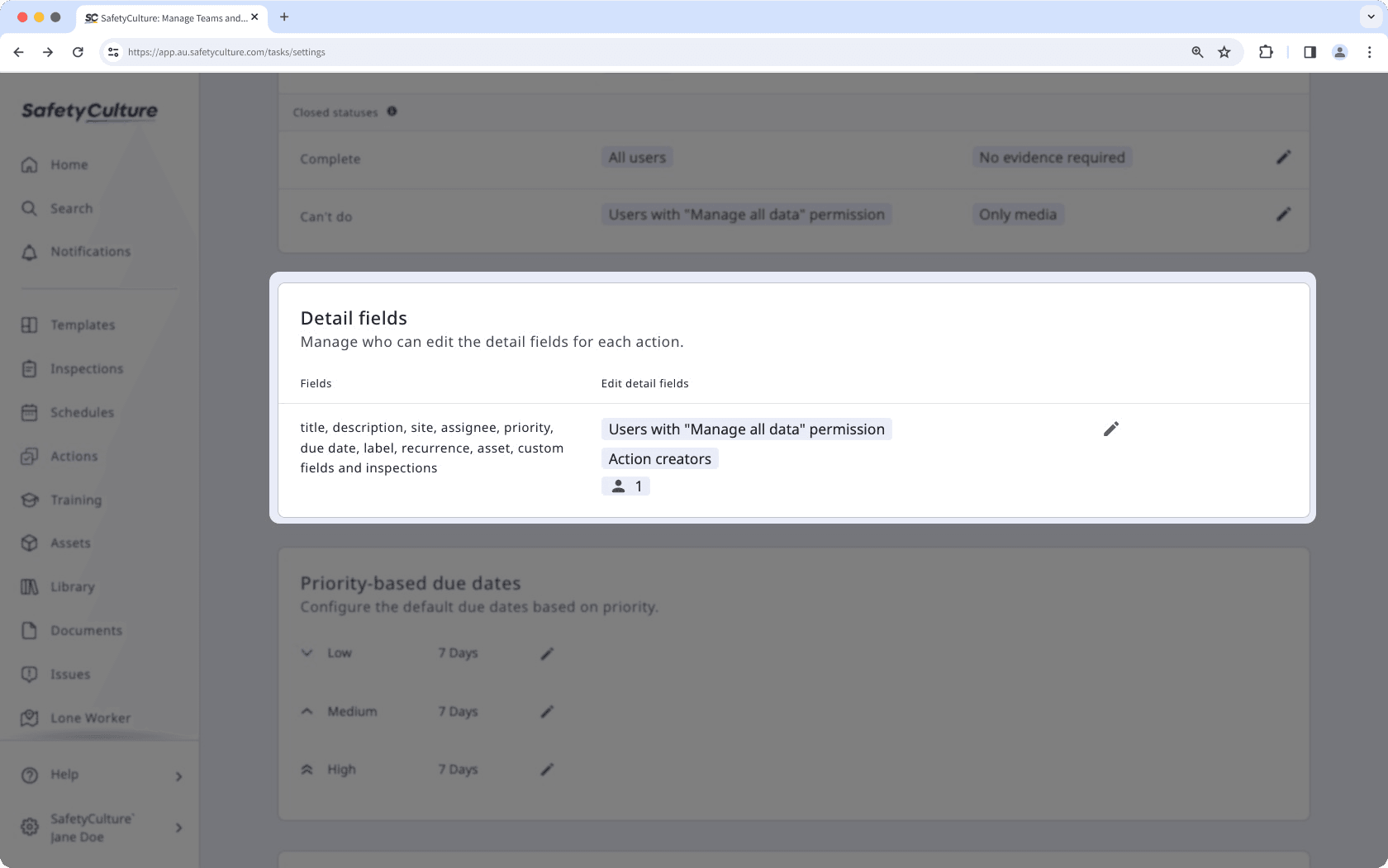 Gestionar la edición del campo de detalles de la acción a través de la aplicación web.