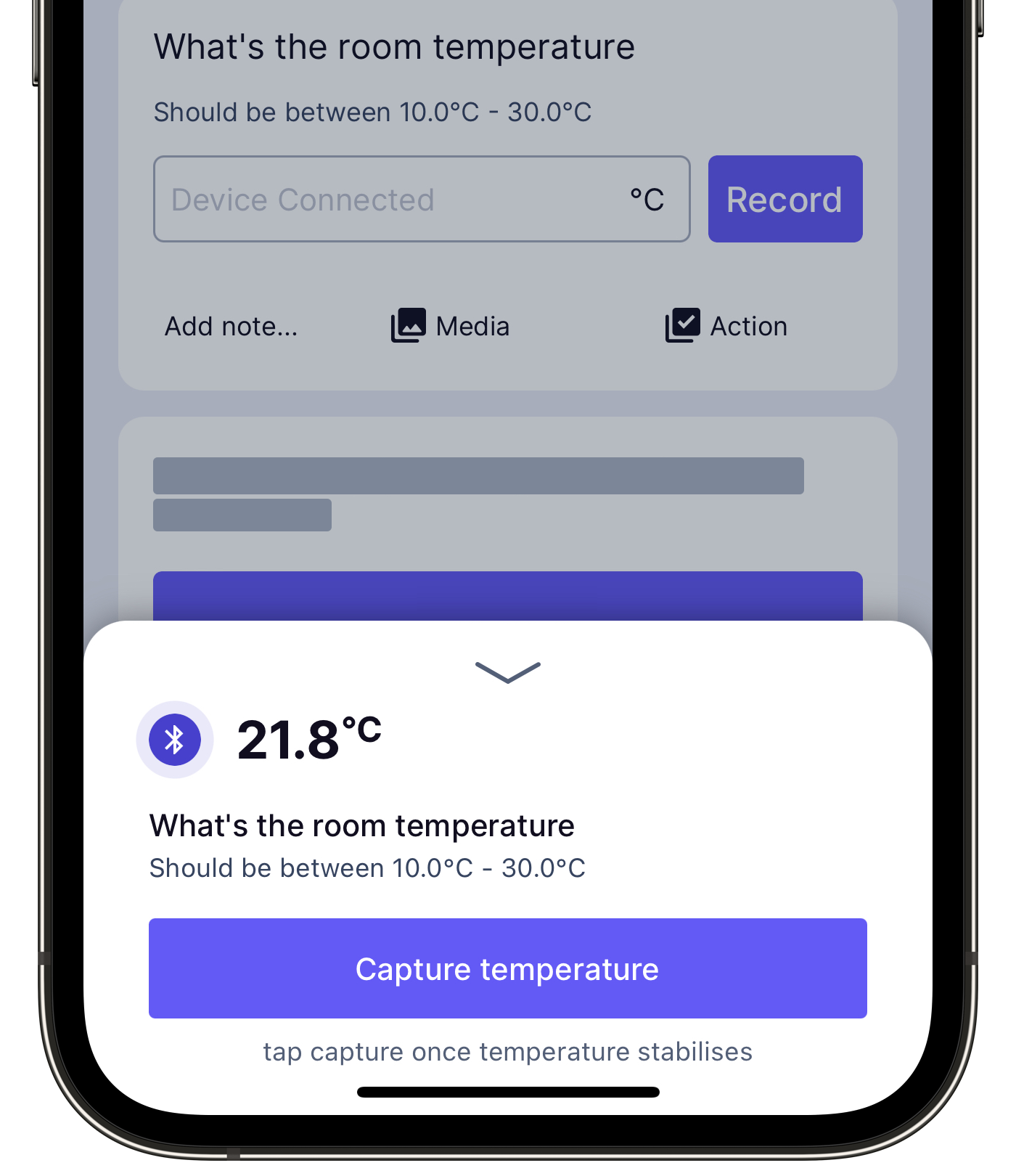 Capture temperature readings via the mobile app.