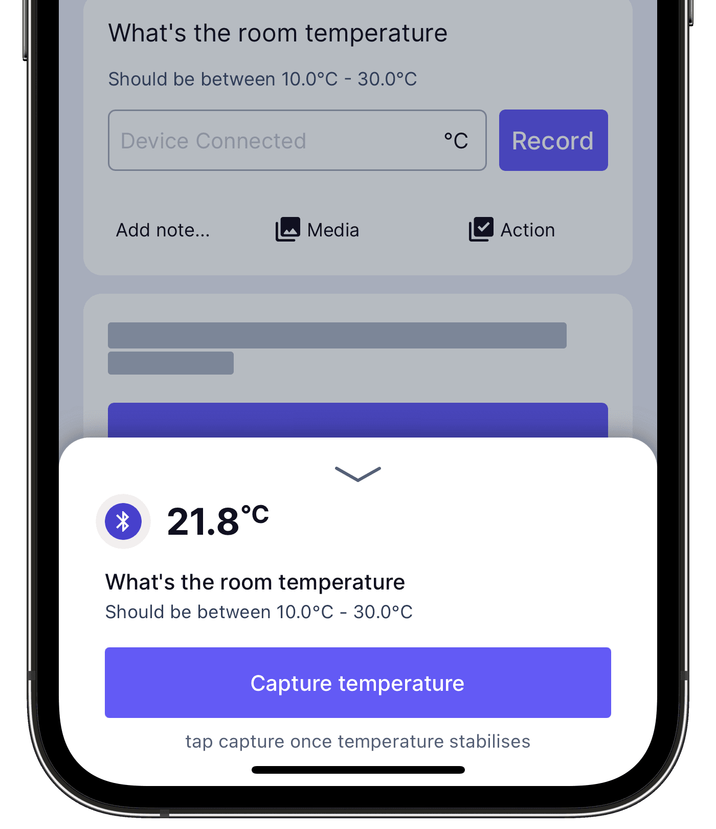 Capture temperature readings via the mobile app.
