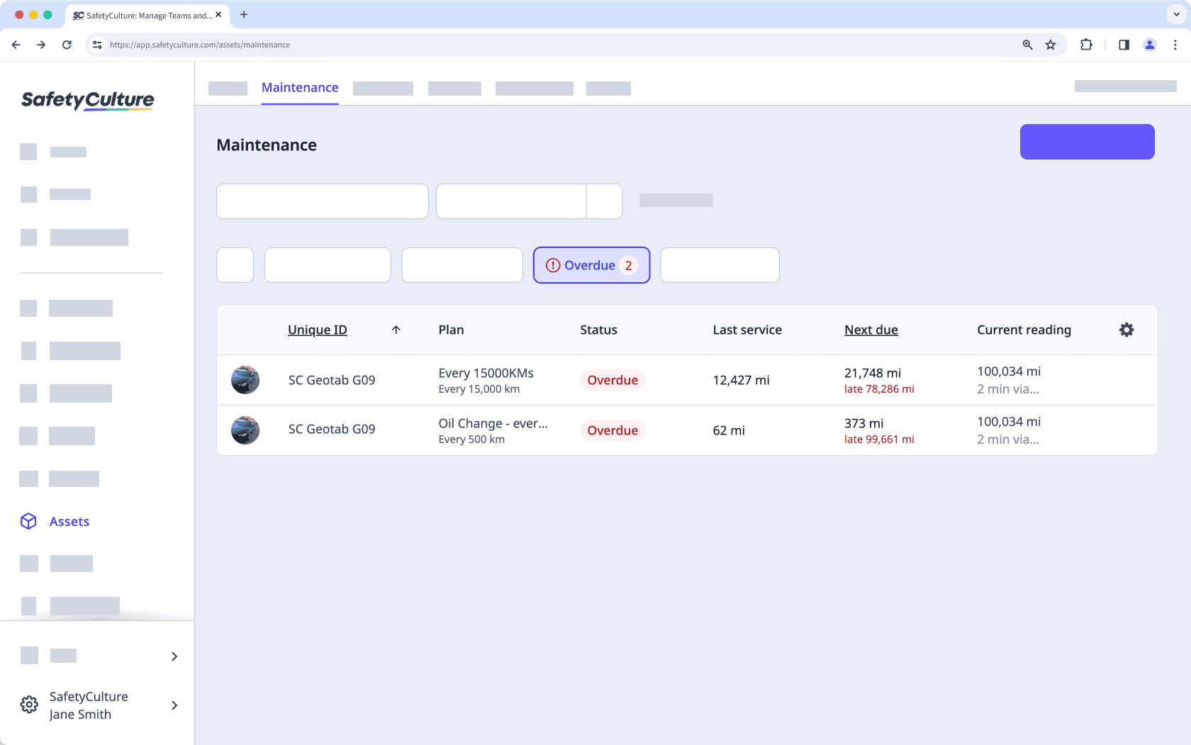 Affichez les plans en retard via l'application Web.