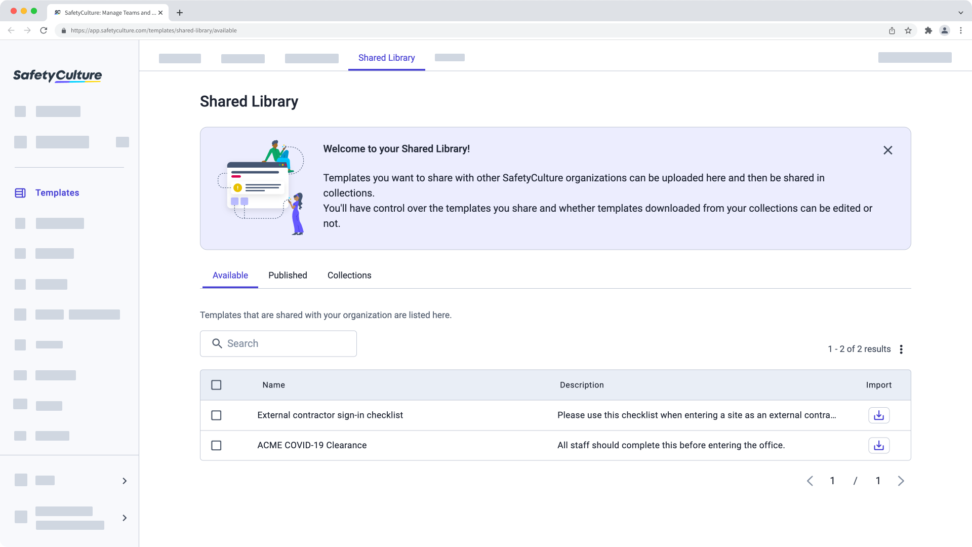 The Shared Library shown in the web app.