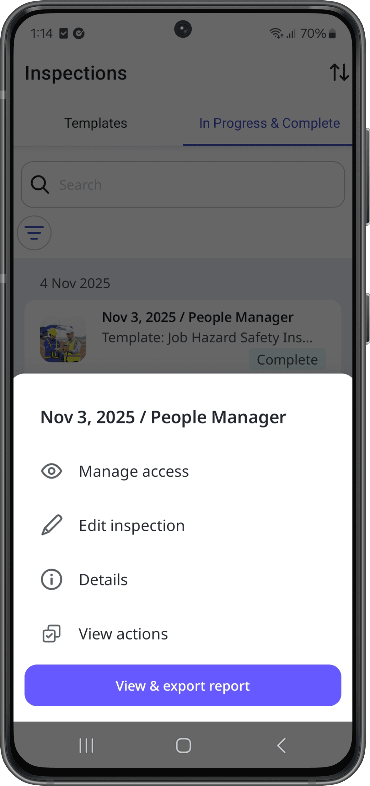 Check my inspection access level via the mobile app (view, edit Android).