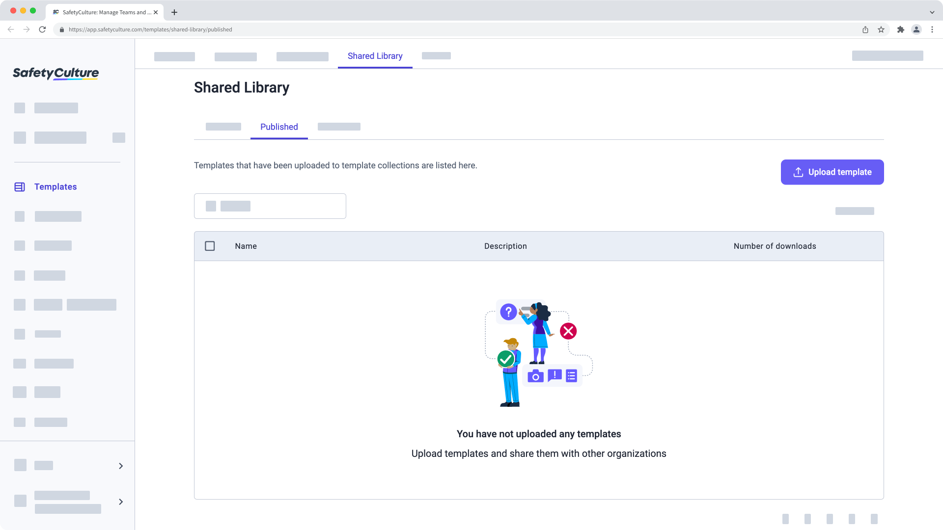 Upload a template to your organization's Shared Library via the web app.