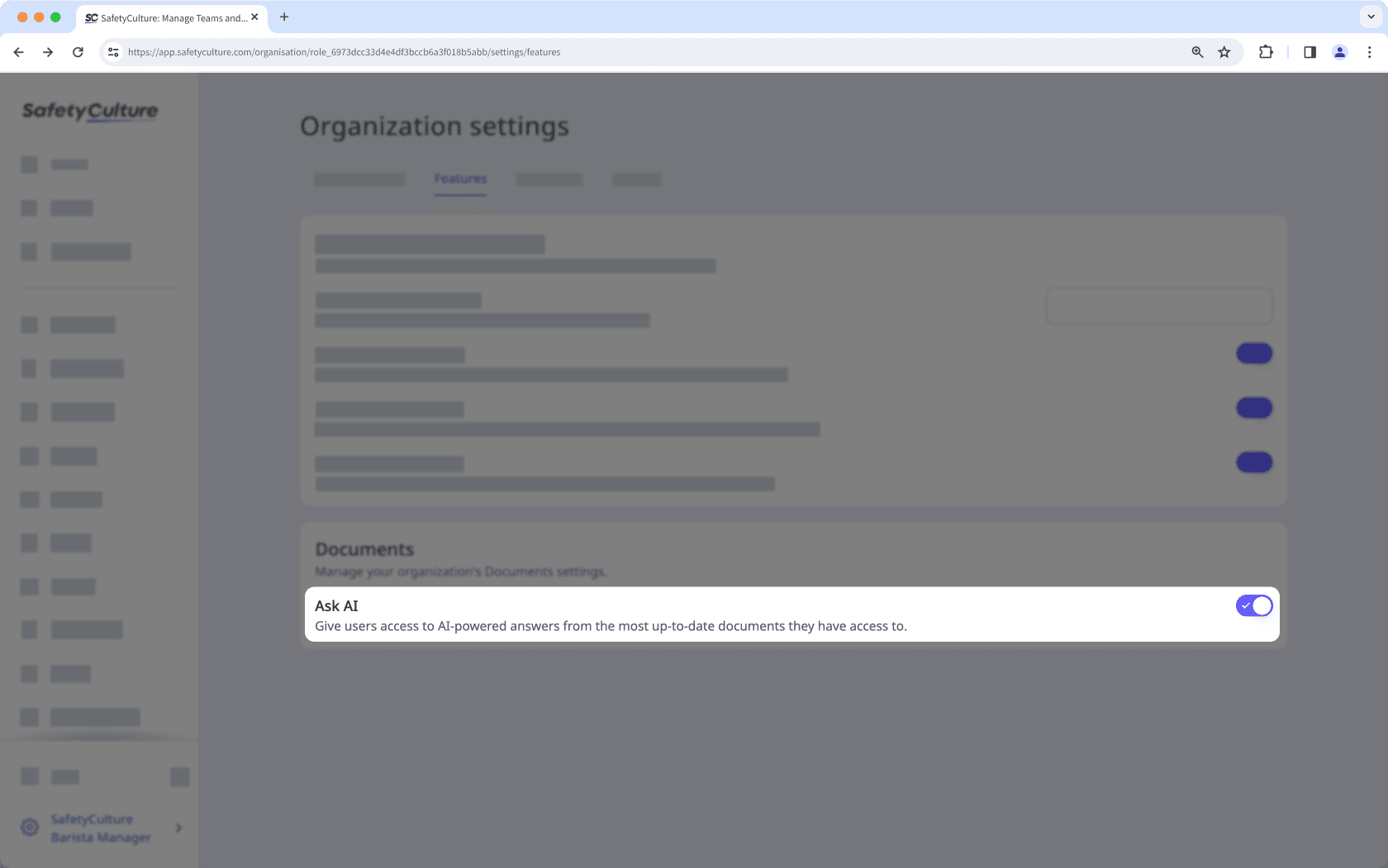 Activez ou désactivez Demander à l'IA pour votre organisation via l'application Web.