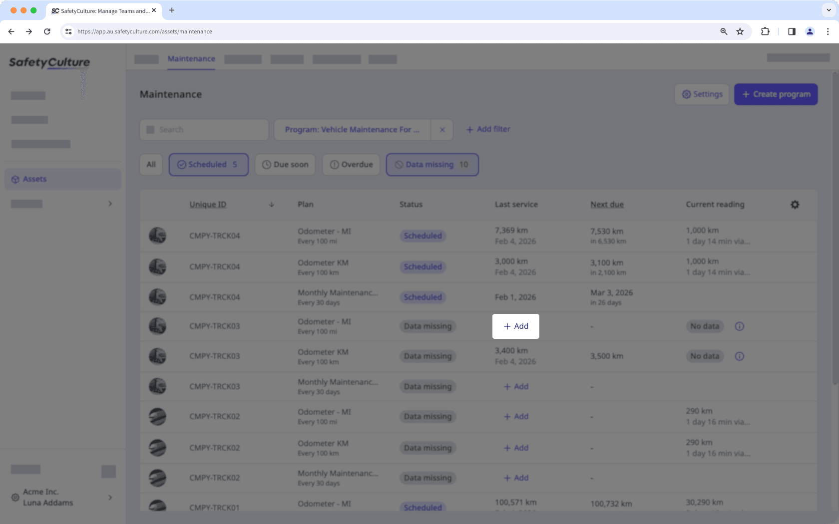 Den letzten Wartungsmesswert eines Assets über die Web-App hinzufügen.