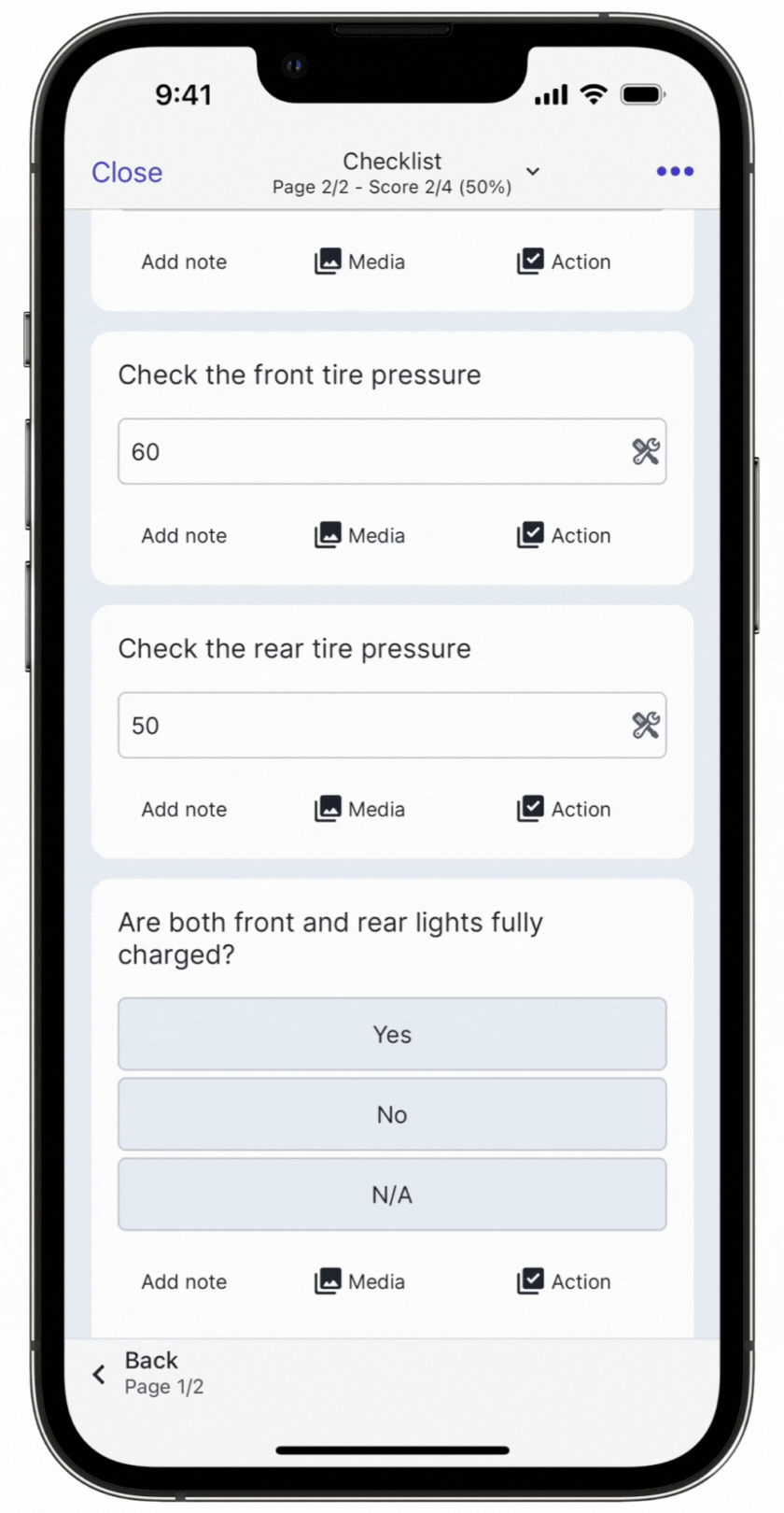 Create an action in an inspection report via the mobile app.