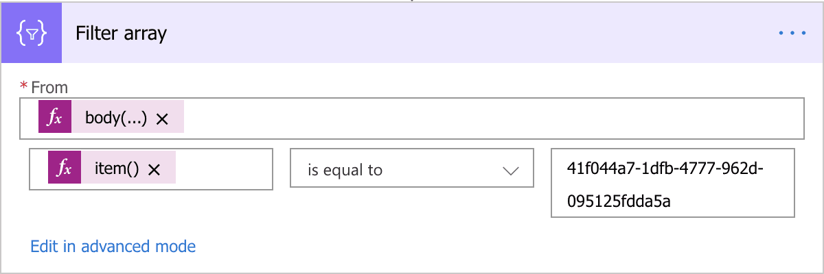 An example of the filter array action in a Power Automate flow.