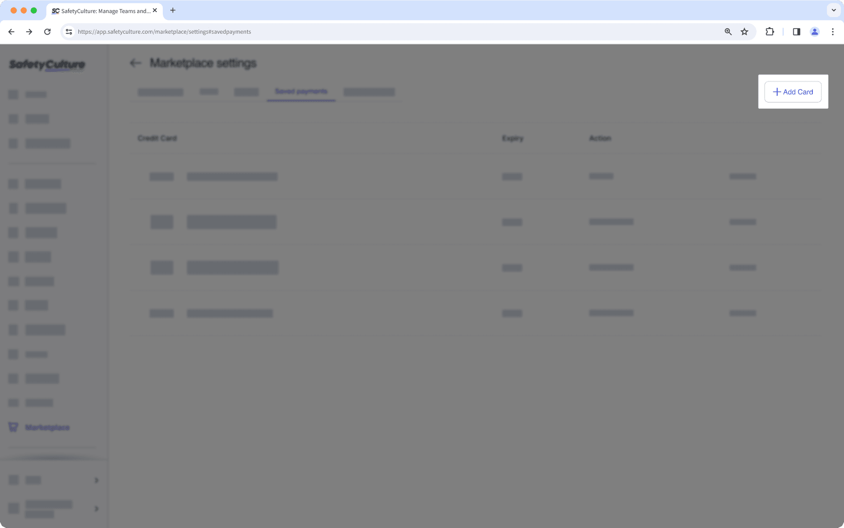 Añada una tarjeta de crédito en Marketplace a través de la aplicación web.