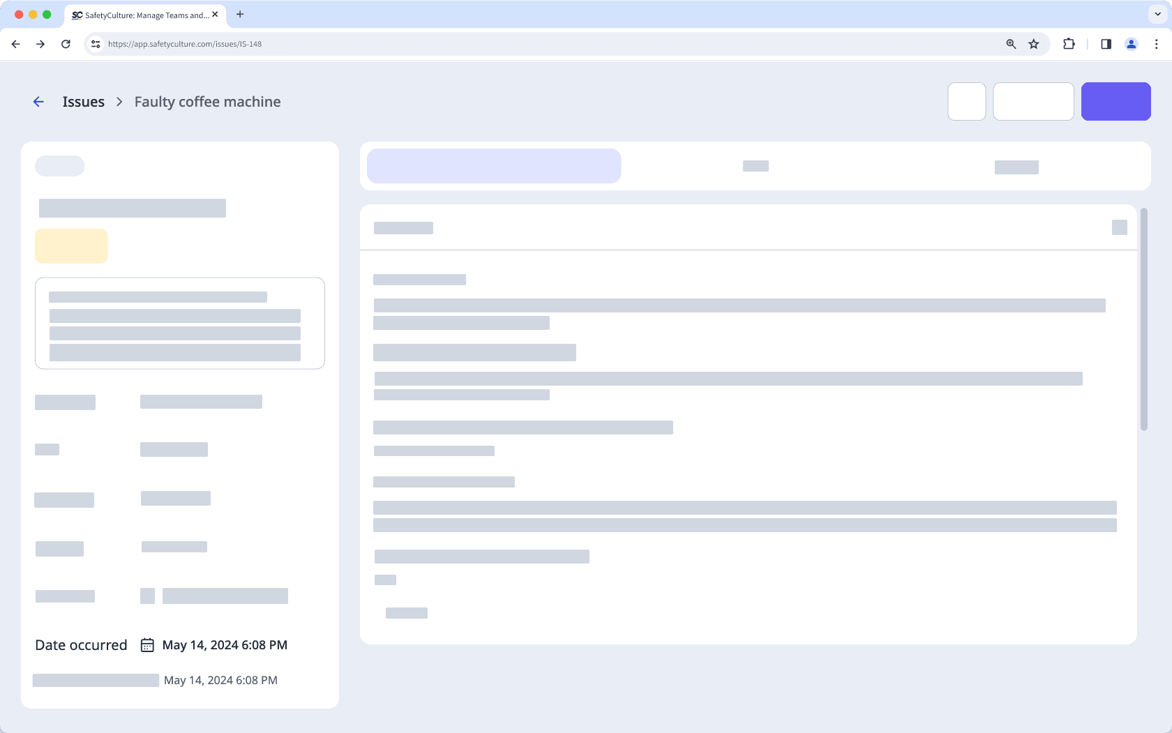 Ver la fecha del informe y la fecha en que ocurrió el contratiempo a través de la aplicación web.