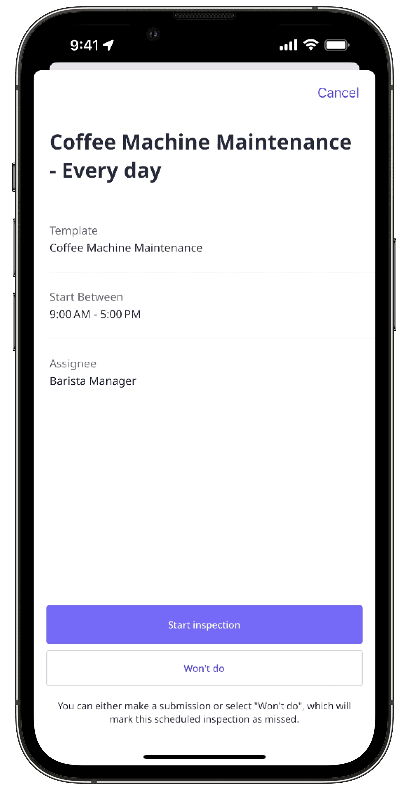 Start an inspection from a schedule in legacy via the mobile app.