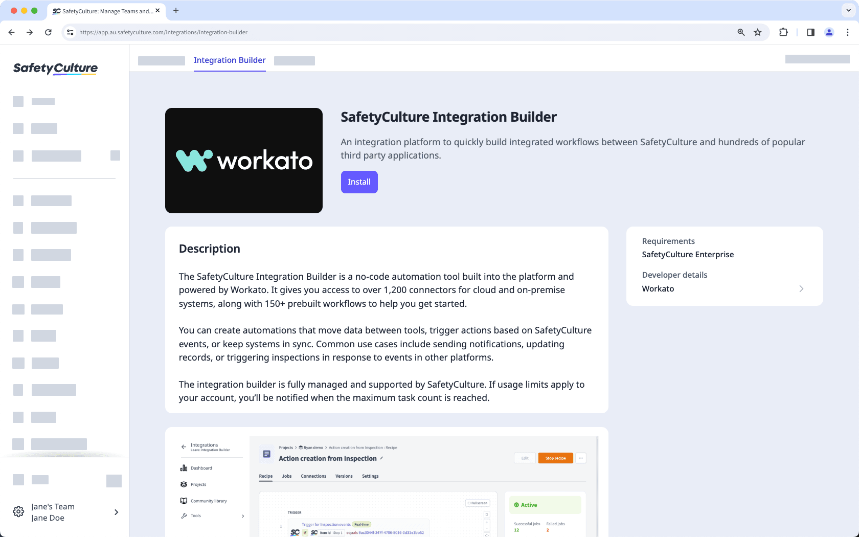 Install the SafetyCulture Integration Builder via the web app.