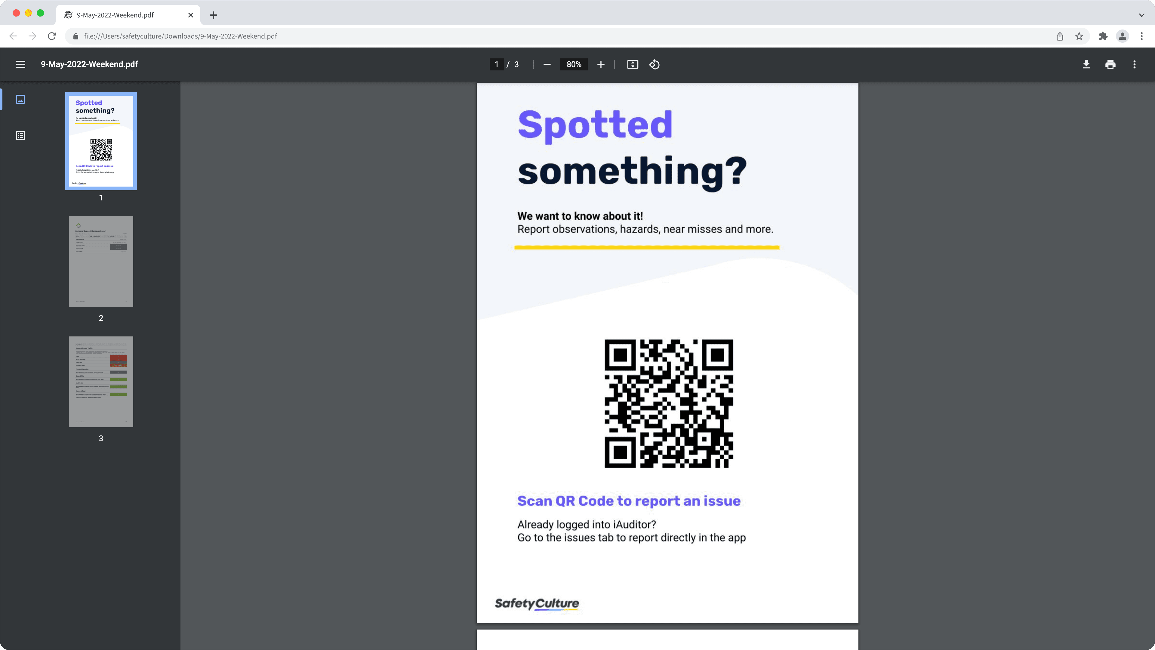 Page de couverture du rapport d'inspection affichée dans une exportation PDF à partir de l'application Web.