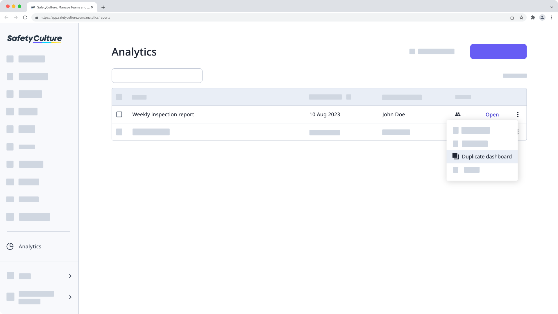 Duplicate an Analytics dashboard via the web app.