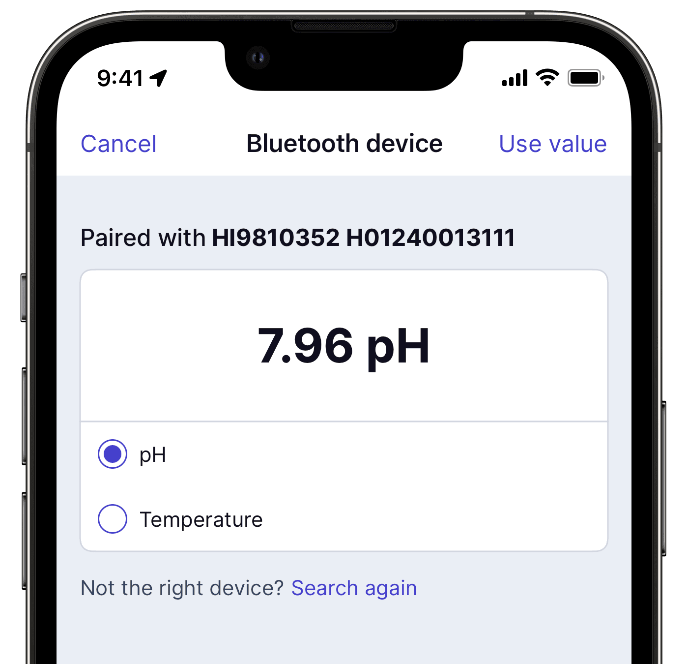 Capture a pH meter value on the mobile app.