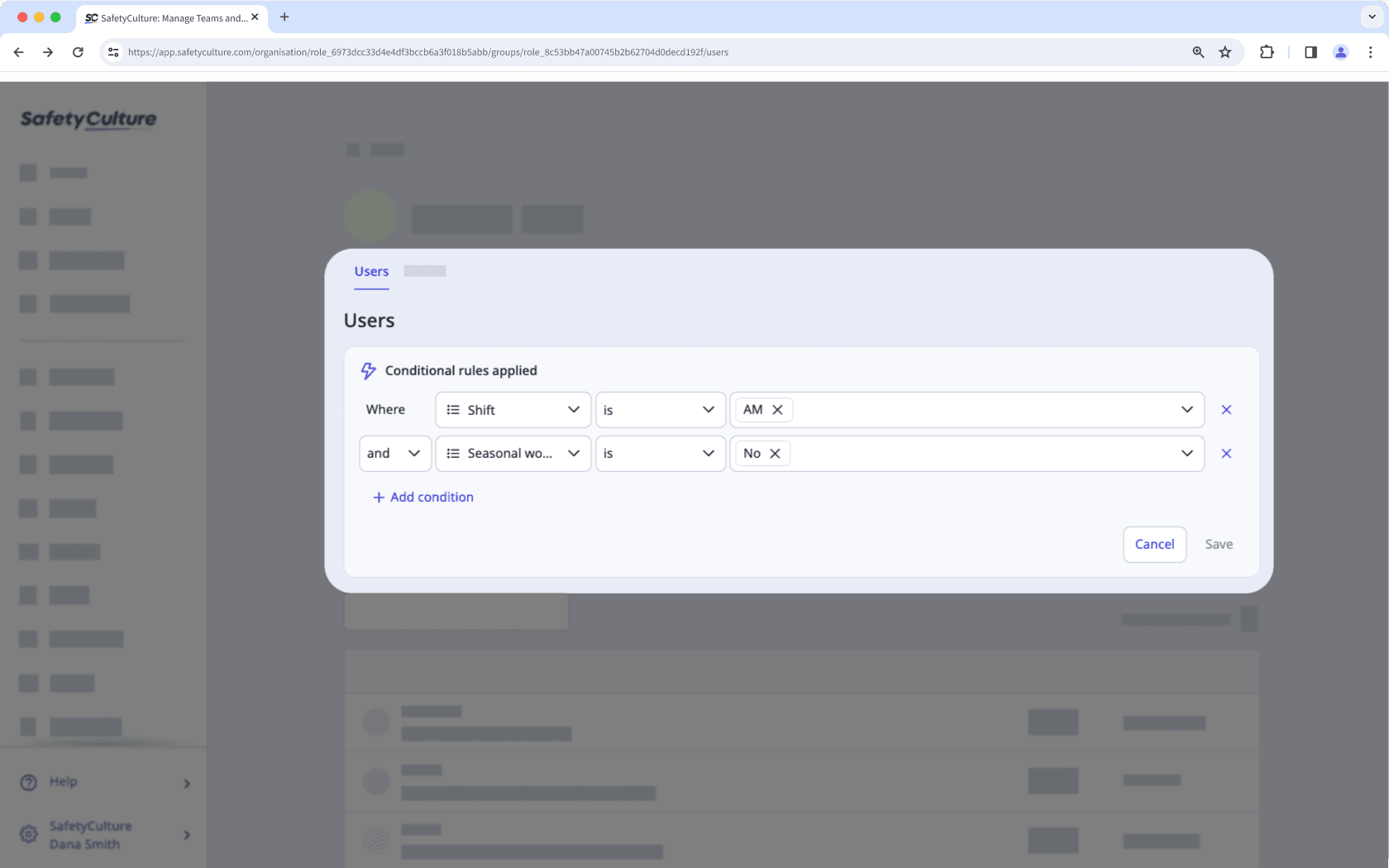 Utilice reglas condicionales para automatizar la afiliación en grupos a través de la aplicación web.