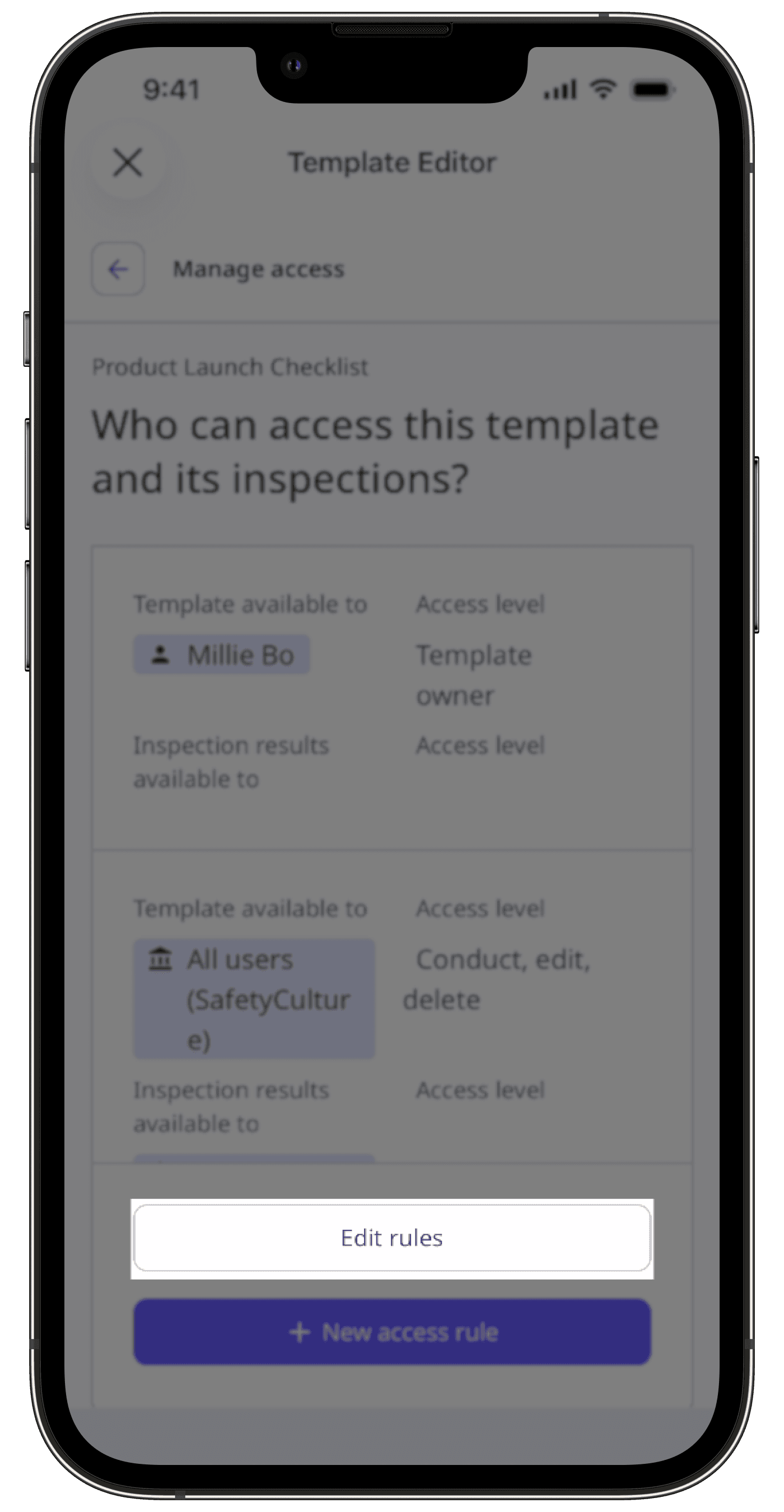 Edit an access rule via the mobile app.