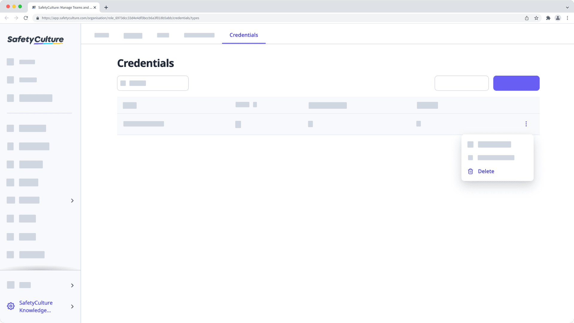 Delete a credential type via the web app.