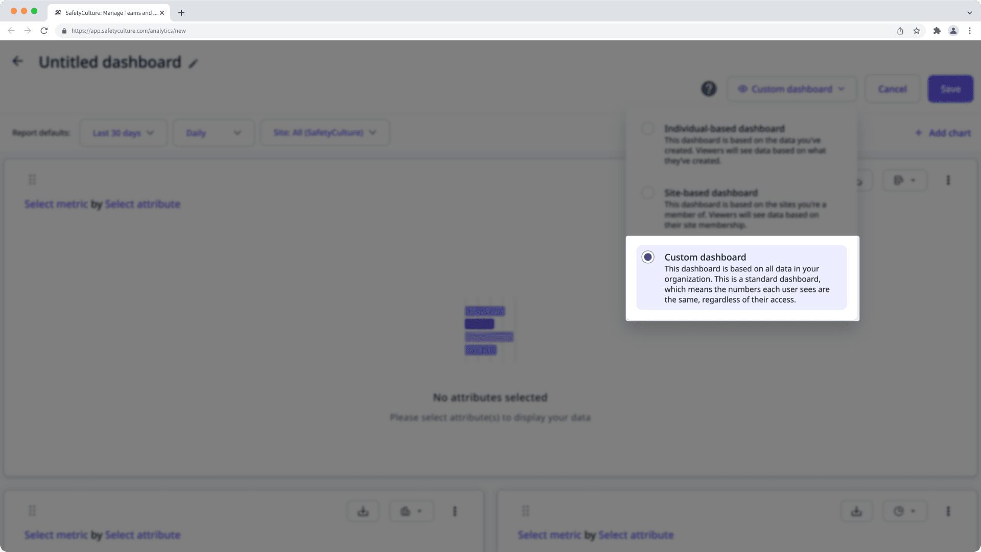 Un panel personalizado de la función de Estadísticas en la aplicación web.