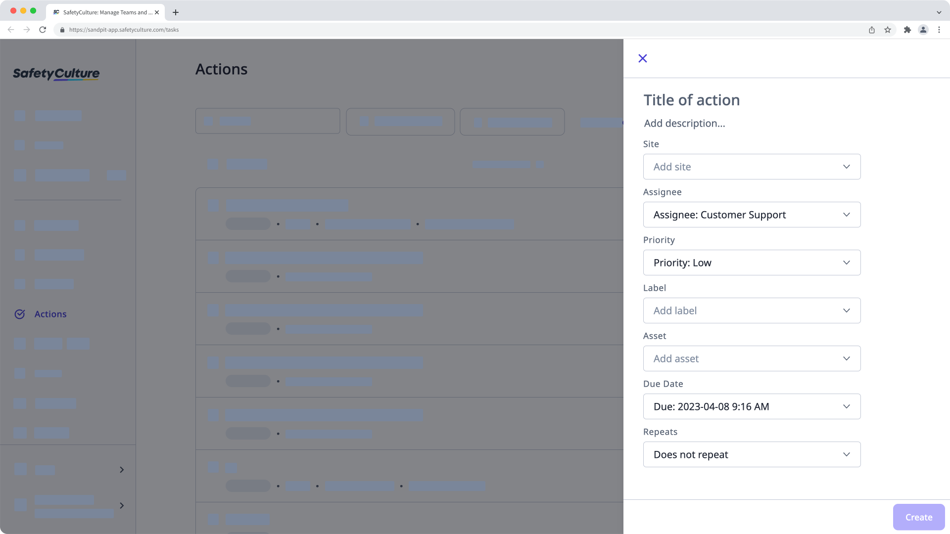 Create a standalone action via the web app.