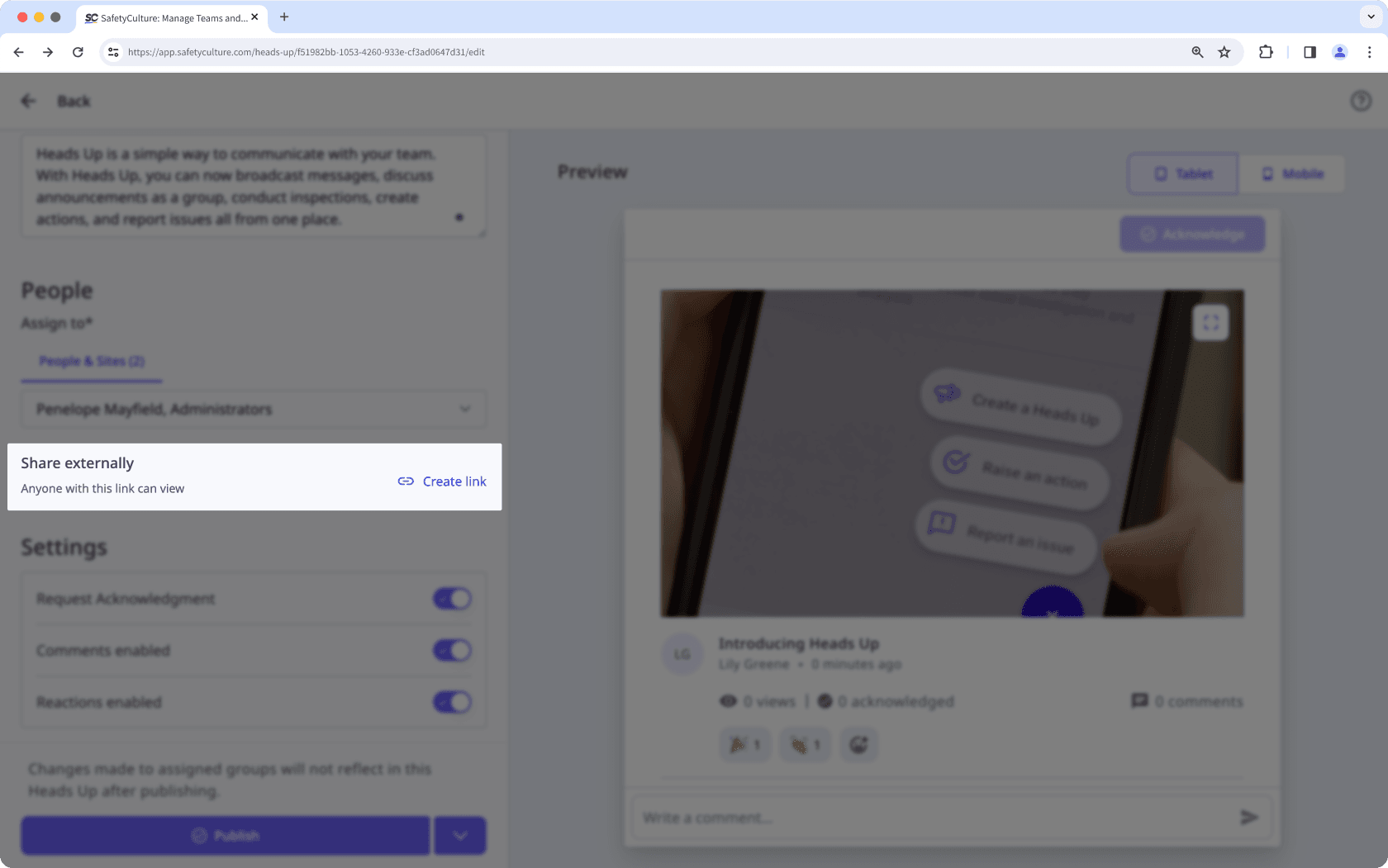 Compartir Avisos externamente a través de la aplicación web.