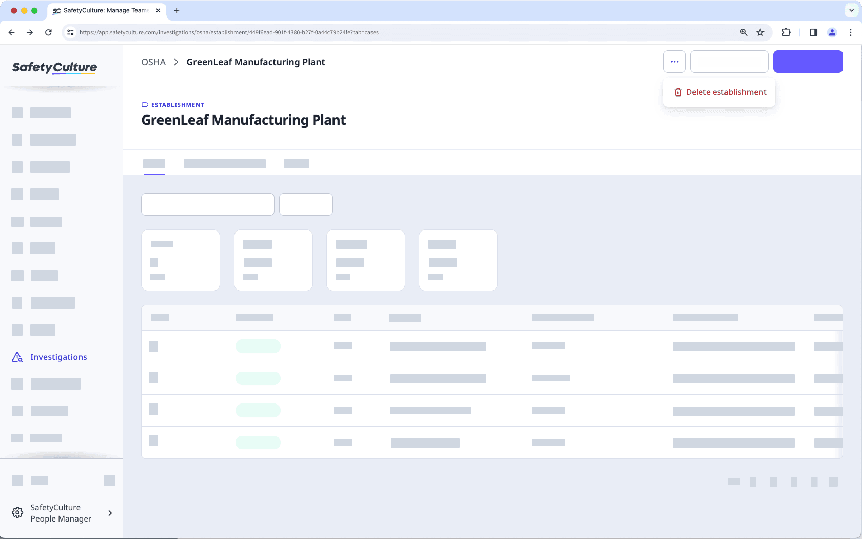 Eliminar un establecimiento a través de la aplicación web.
