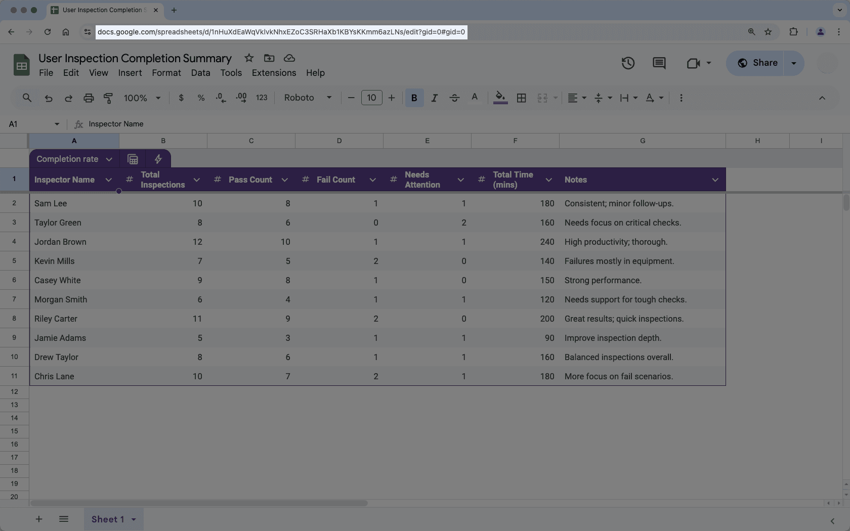 Copie el enlace de Google Sheets.