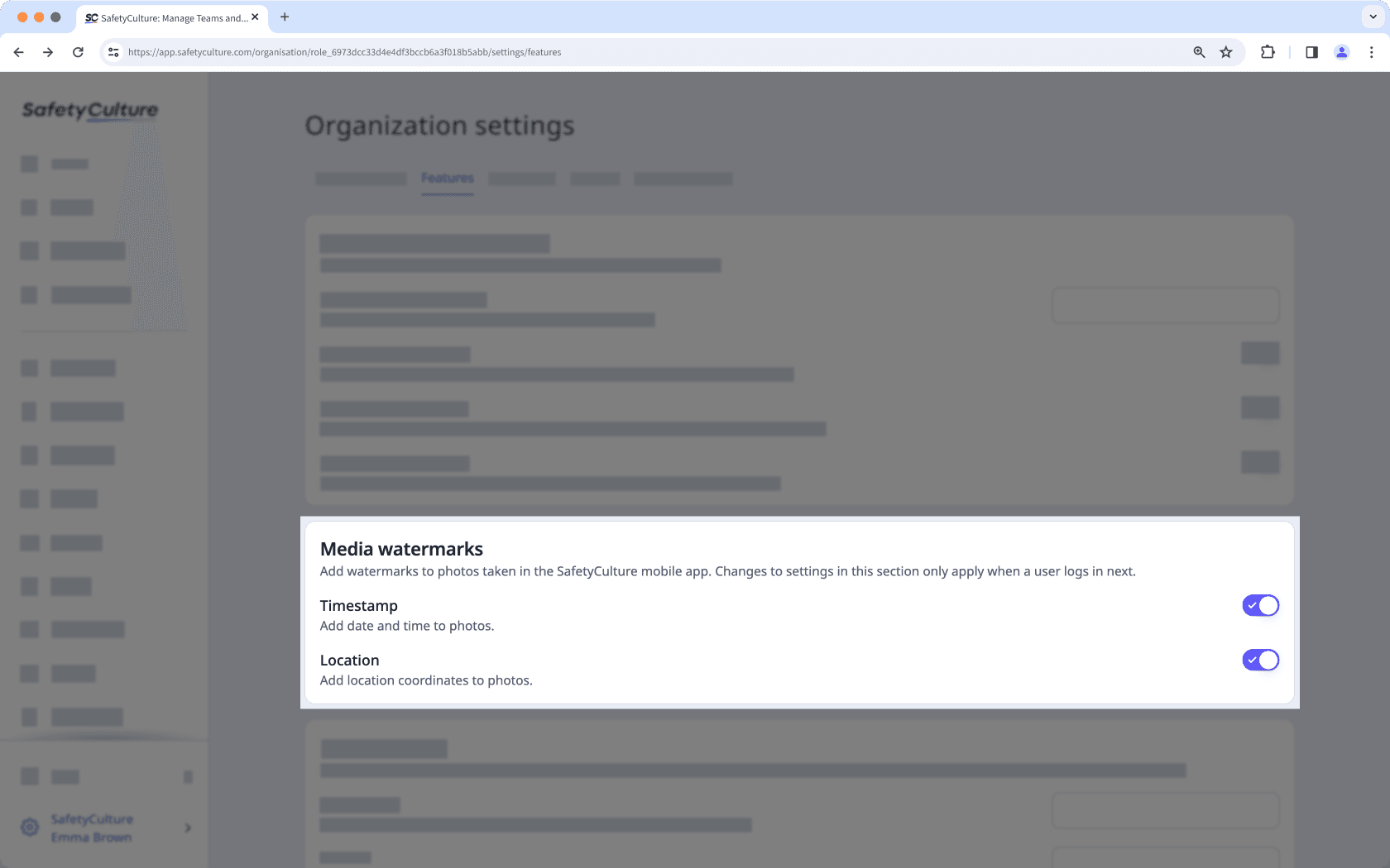 Manage media watermarks via the web app.