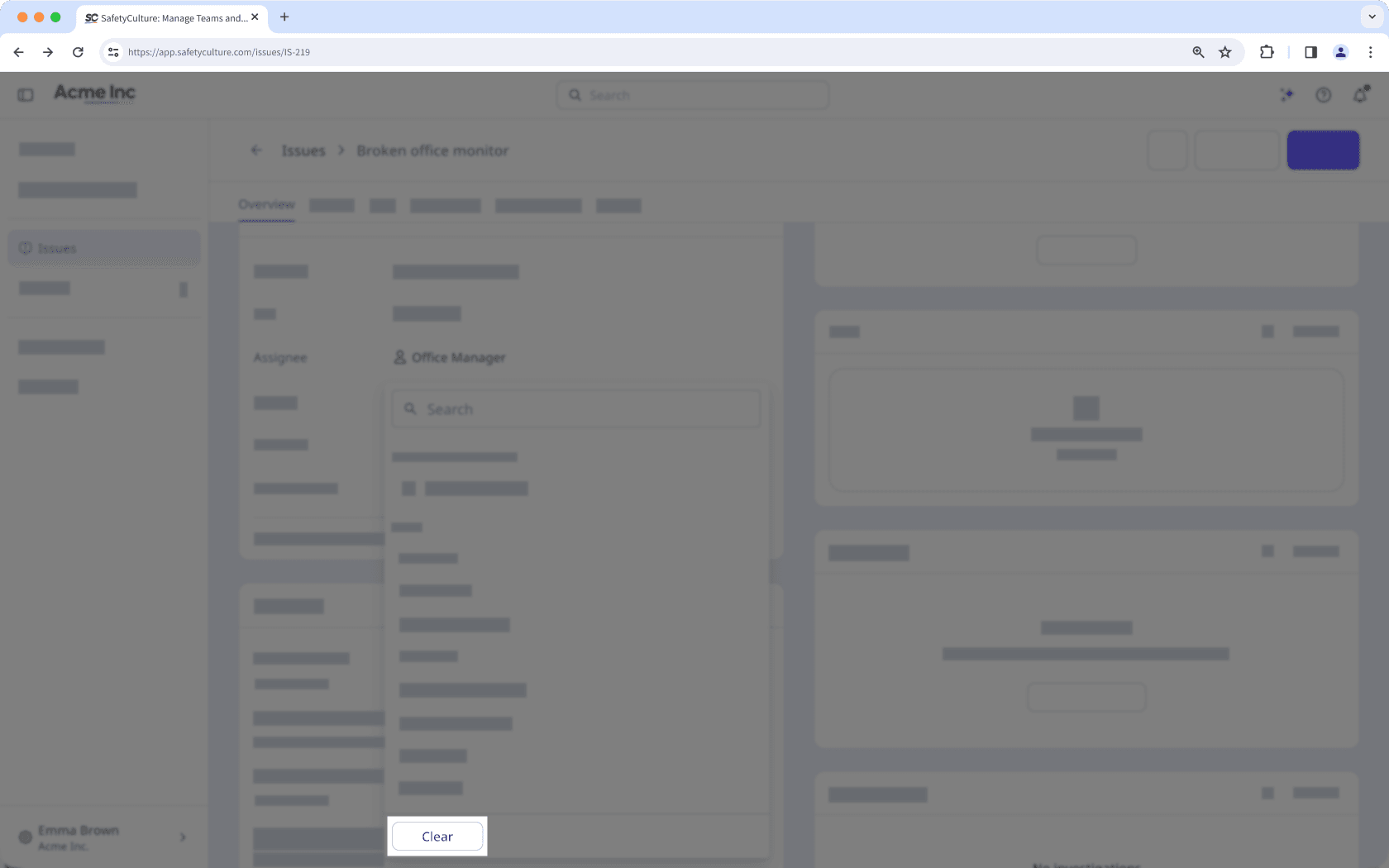 La page du profil de l'observation affichant l'option permettant de sélectionner un autre responsable.