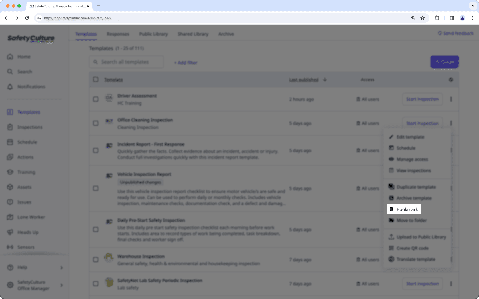 Marque una plantilla como favorita a través de la aplicación web.