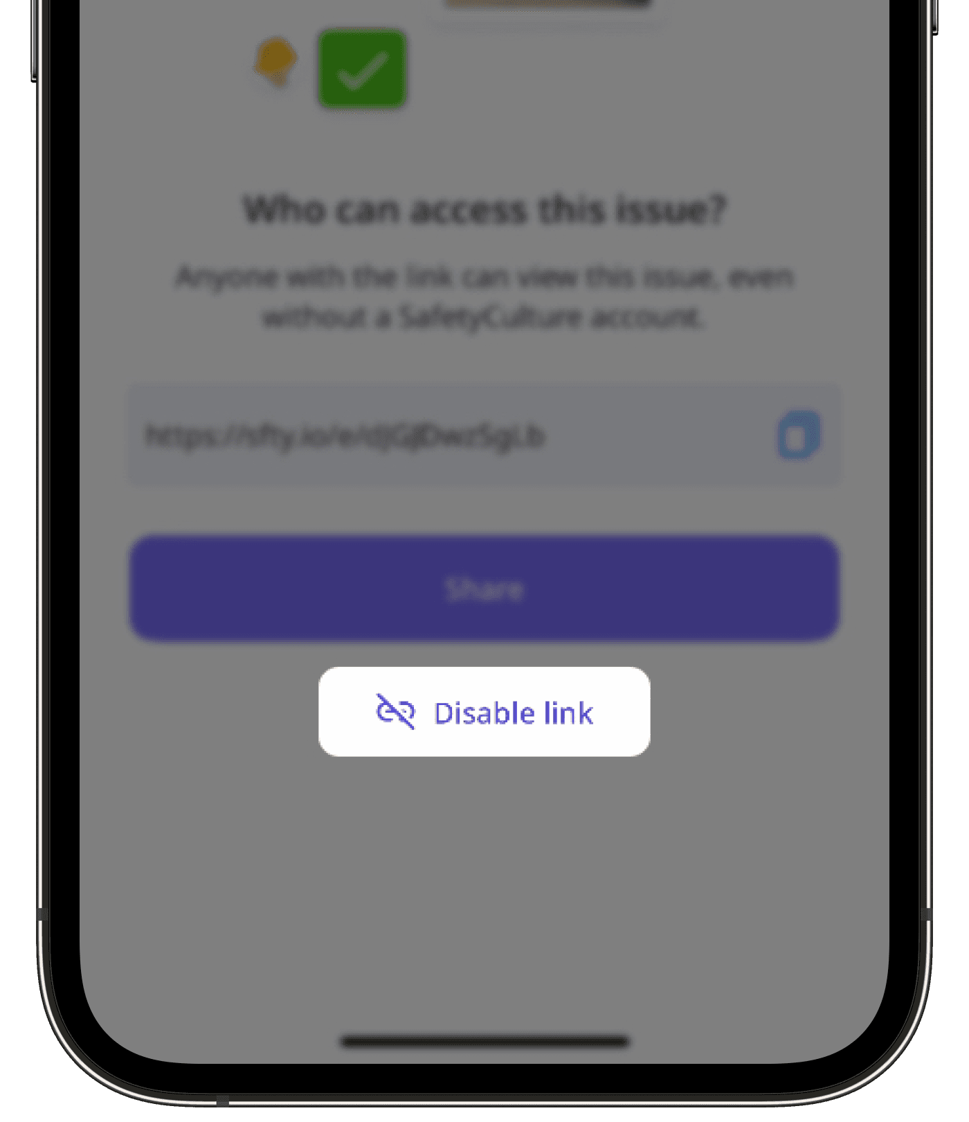 Disable an issue public link in the new issues profile via the web app.