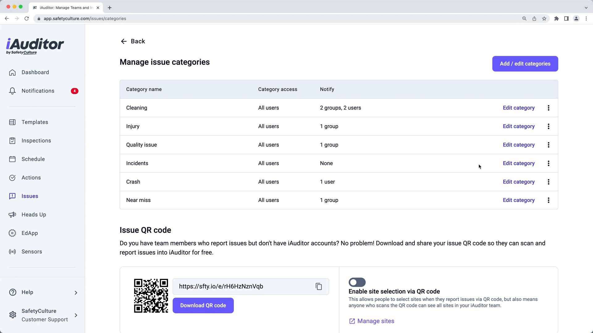 Update an issue category name via the web app.