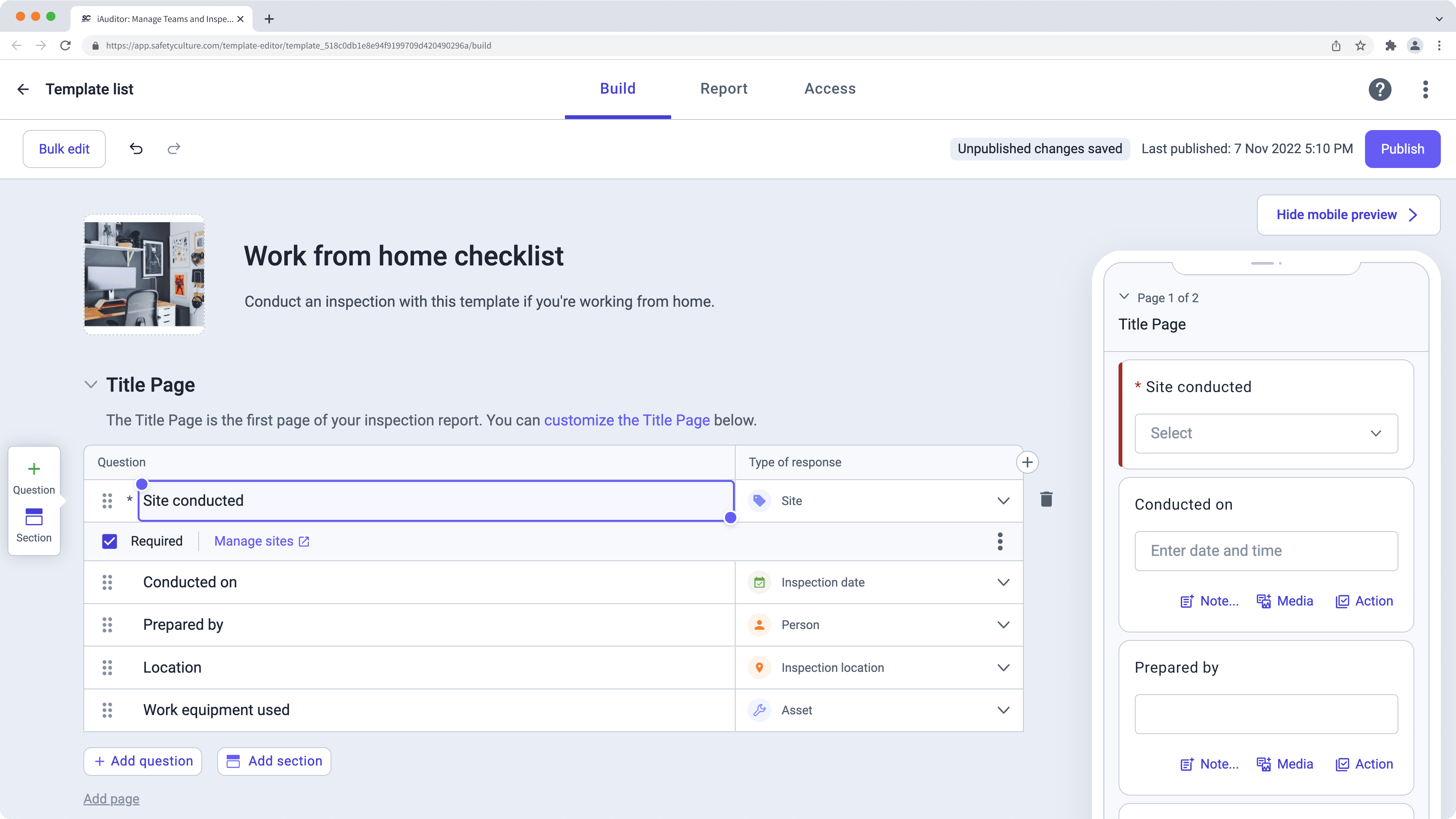 L'éditeur de modèles affiché dans l'application Web.