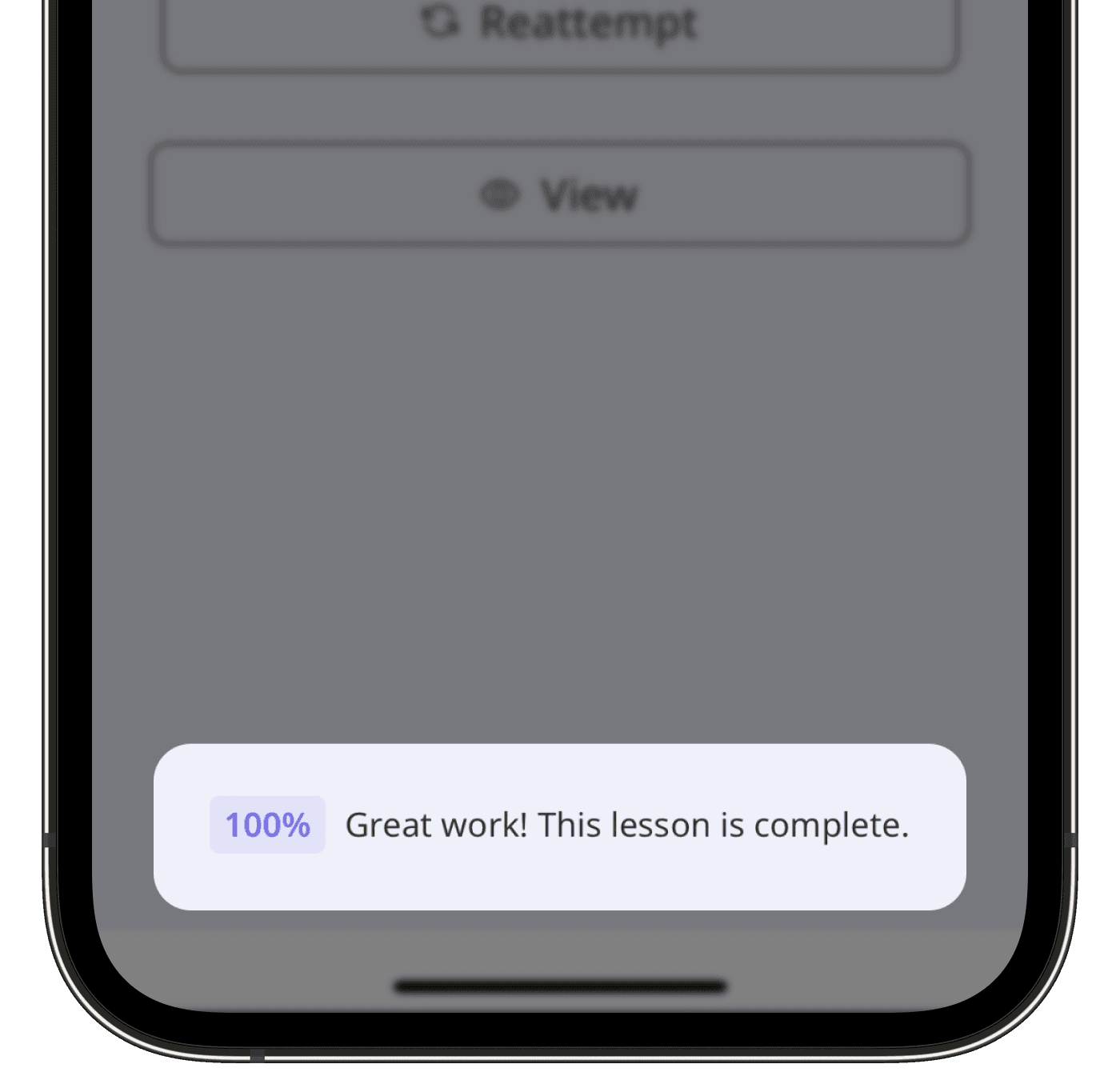 Un exemple de cours avec un score de 100% sur l'application portable.