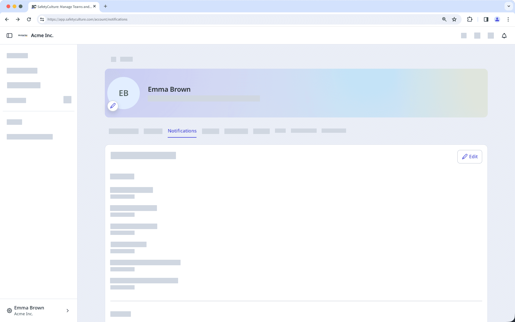 The user profile page showing the option to edit the notification settings.