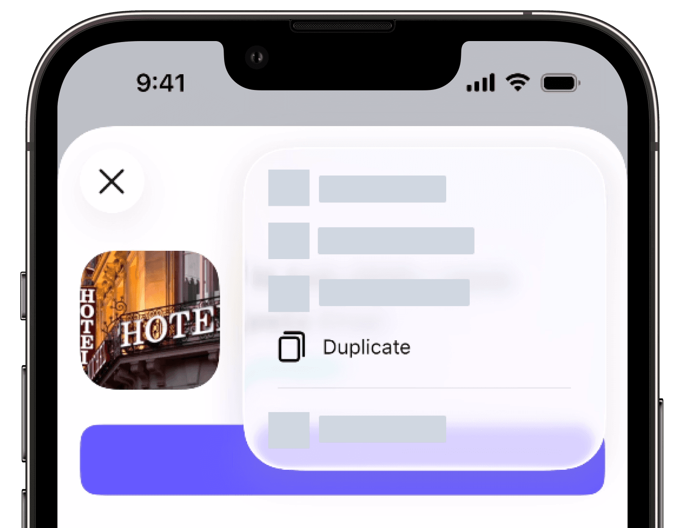 Capture d'écran montrant comment dupliquer une inspection via l'application portable. (iOS)
