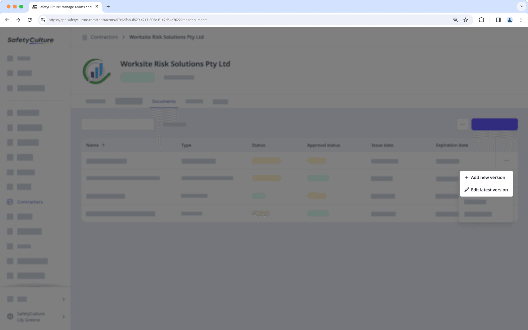 Edit a company document via the web app.