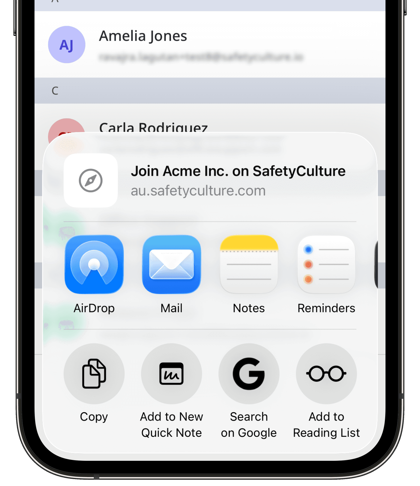 Das Freigabemenü mit den Optionen zum Senden des Einladungslinks für die Freigabe.