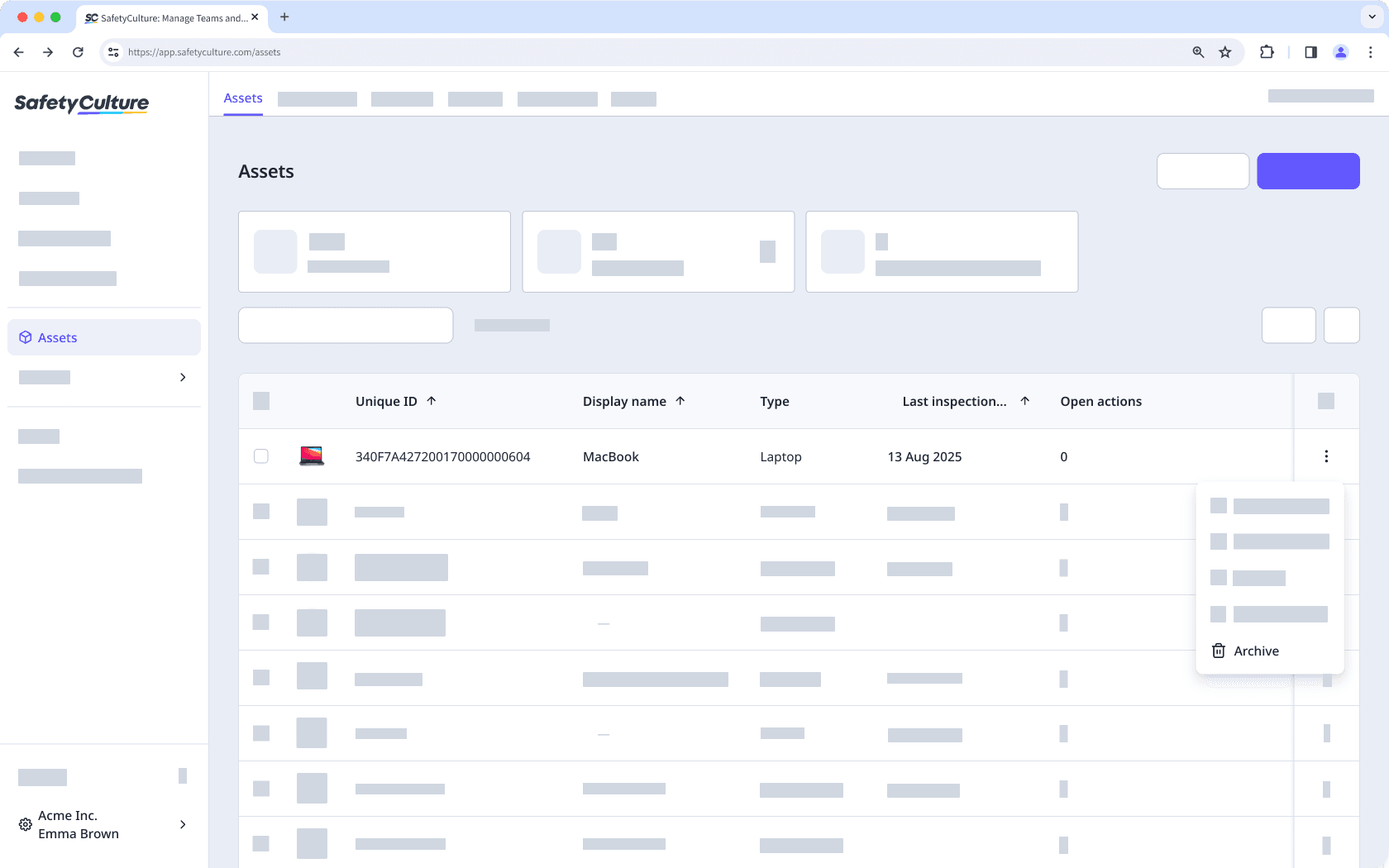 Archiver un actif à partir de l'application Web.