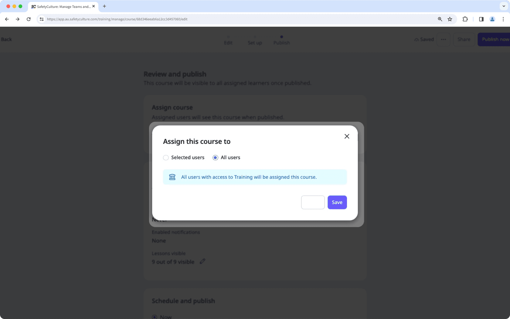 Assign course to all users via the web app.