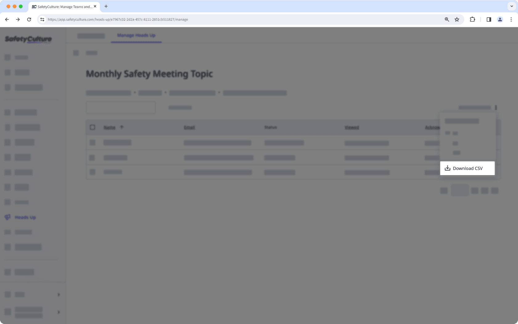 Download individual Heads Up to CSV via the web app.