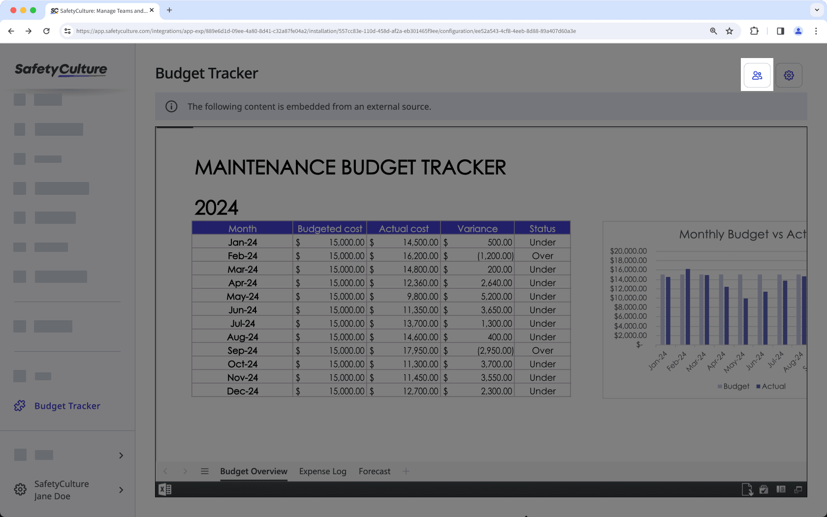 Edite el acceso al libro embebido de Microsoft Excel a través de la aplicación web.
