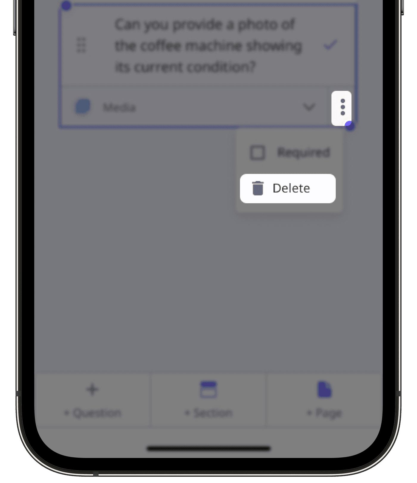 Delete a question in a template via the mobile app.