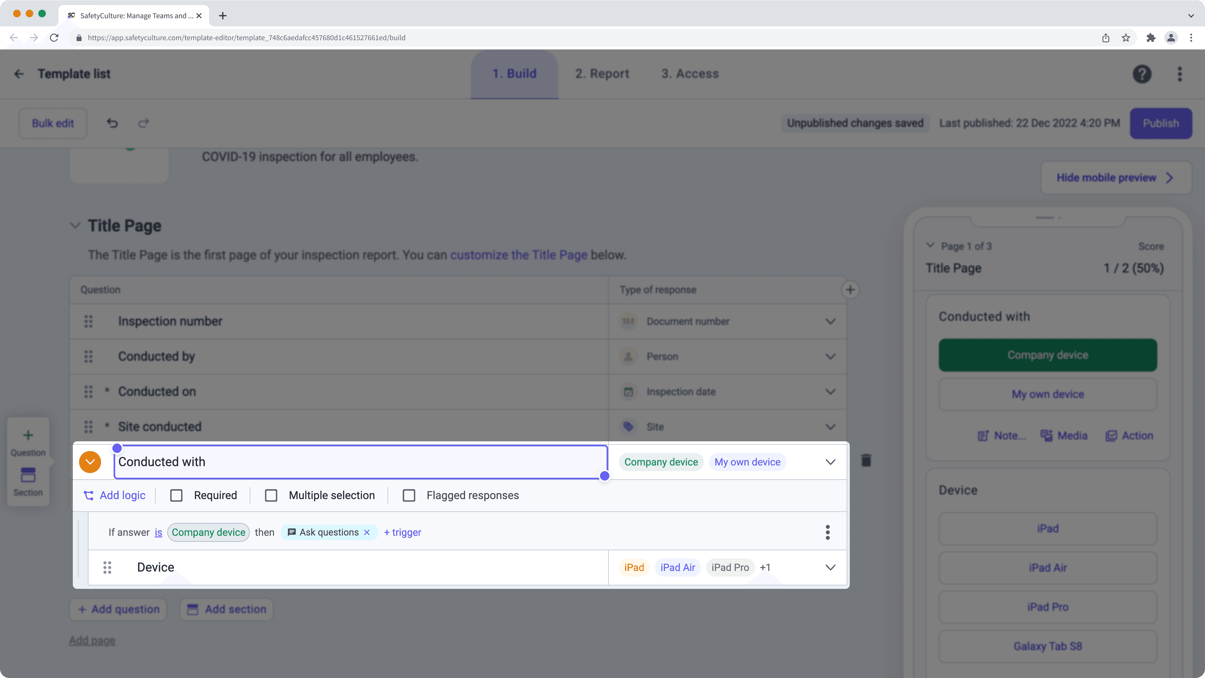 Die Logikfrage der Titelseite, hervorgehoben in der Web-App.