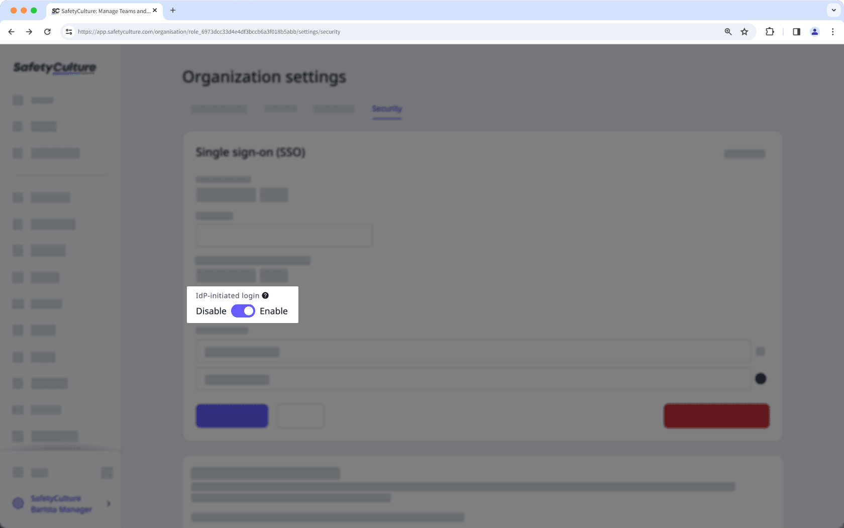 The Identity Provider (IdP)-initiated login setting for single sign-on with SafetyCulture.