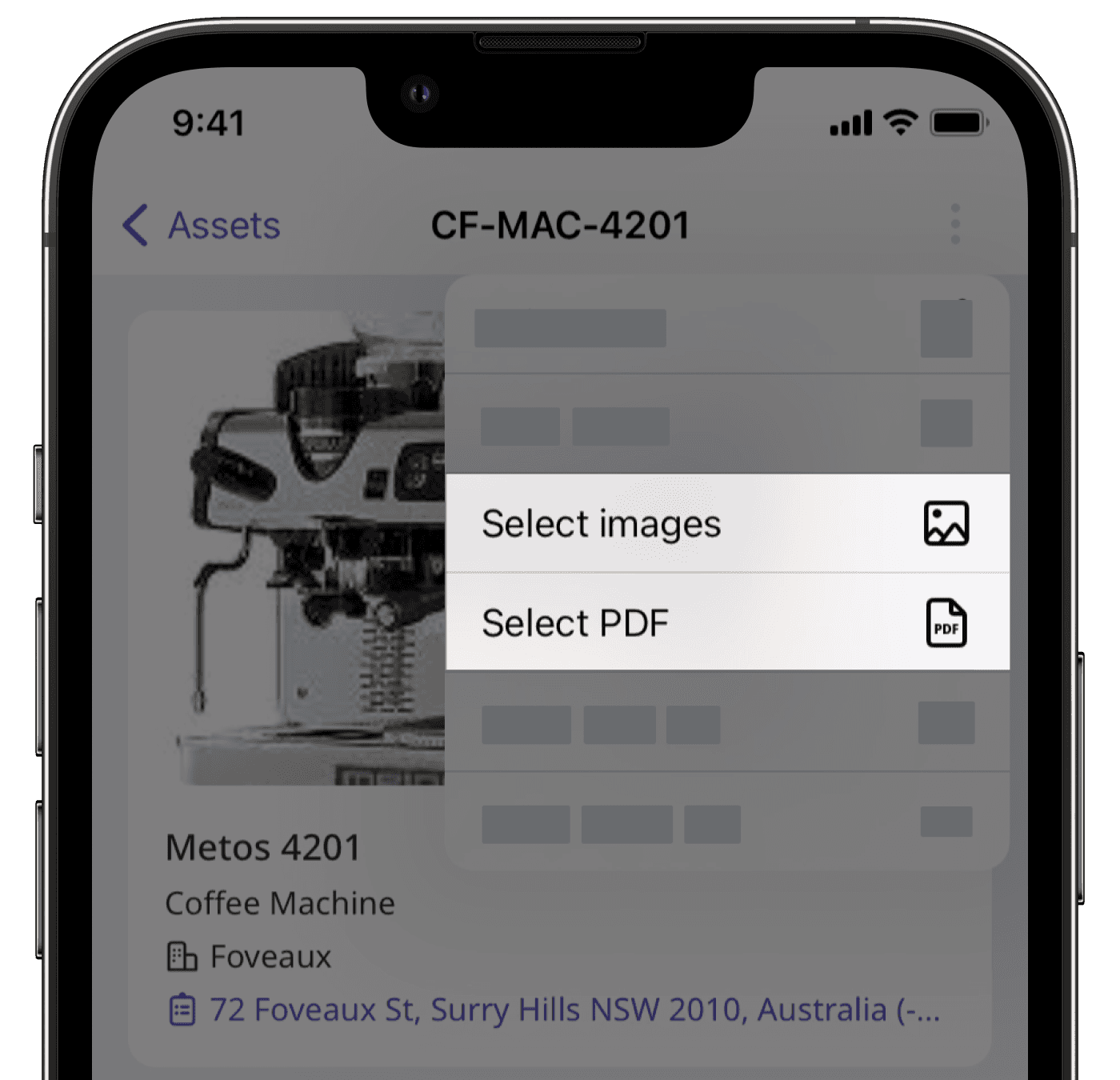 Add images and documents to assets via the mobile app.