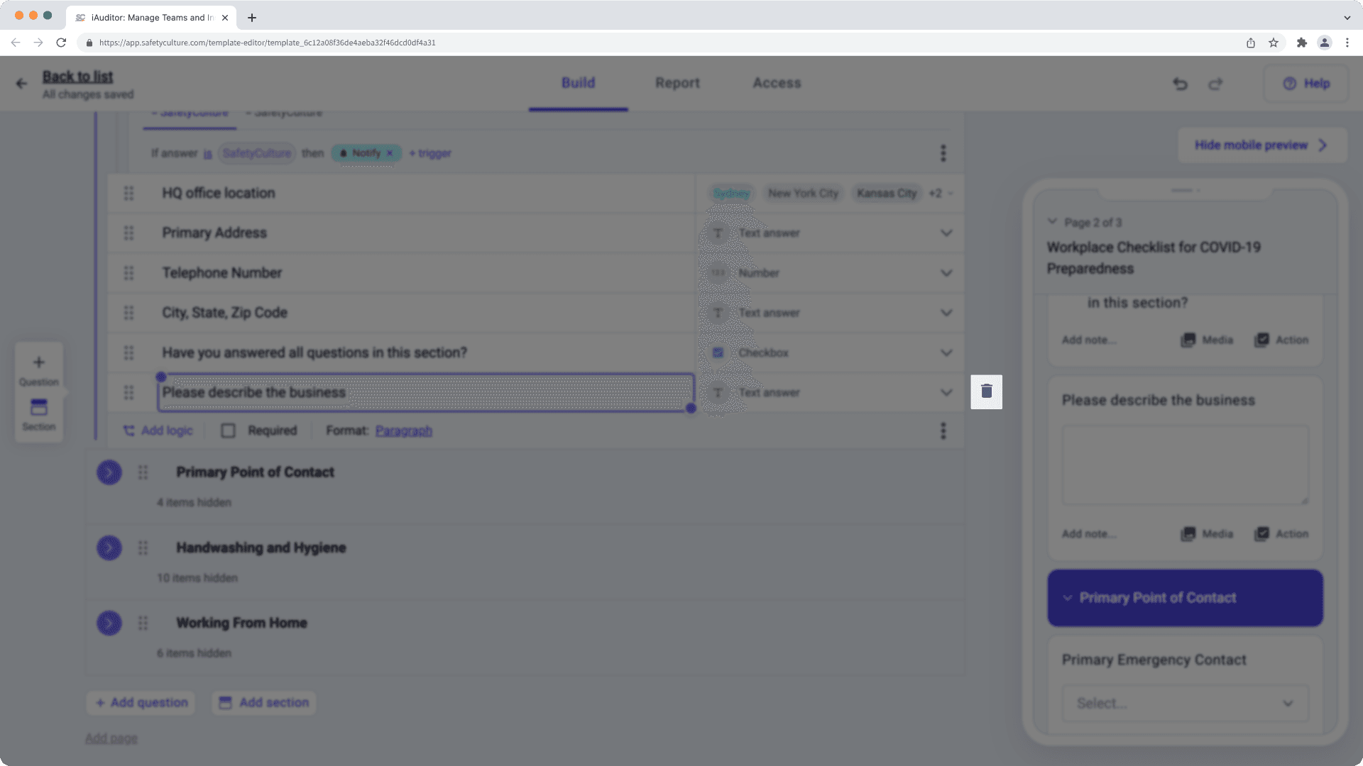 Add or delete questions in templates | SafetyCulture Help Center